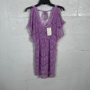 Miken Juniors' Lace Cold-Shoulder Swim Cover-Up Violet Medium